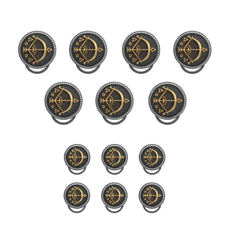Sagittarius Zodiac Luxe, Constellation Button set with CZ Diamonds, 18kt Gold & Black Ruthenium plating on Brass.