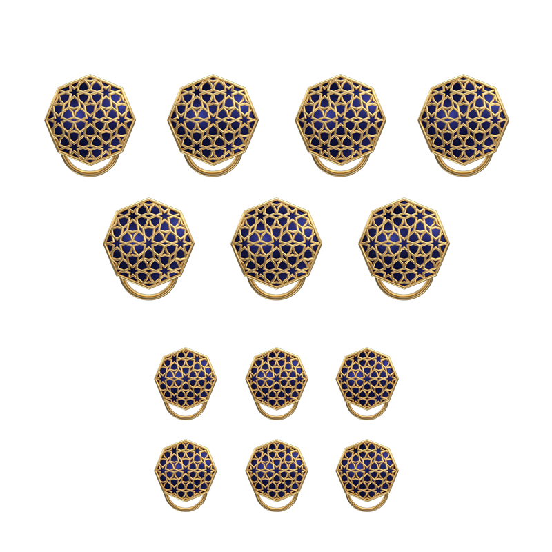 Starburst, Classic Button Set with 18kt Gold Plating and Enamel on Brass.