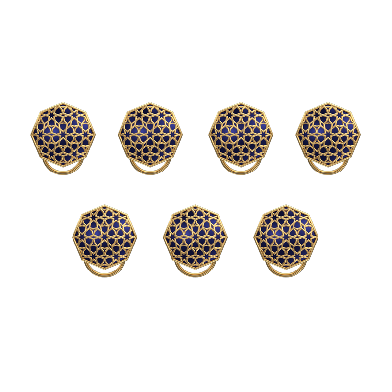 Starburst, Classic Button Set with 18kt Gold Plating and Enamel on Brass.
