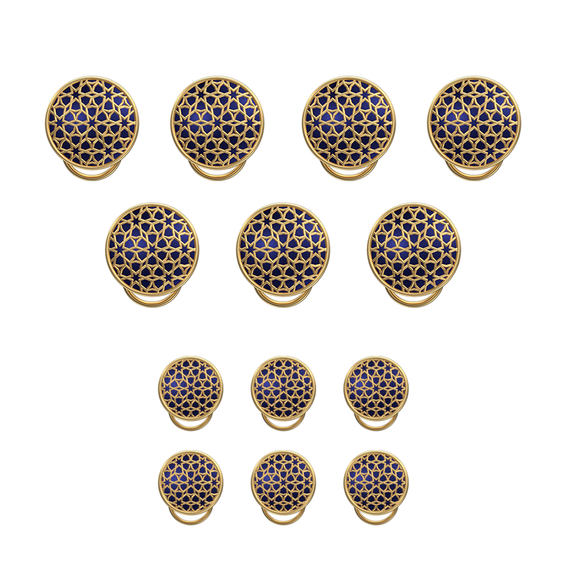 Starburst, Classic Button Set with 18kt Gold Plating and Enamel on Brass.