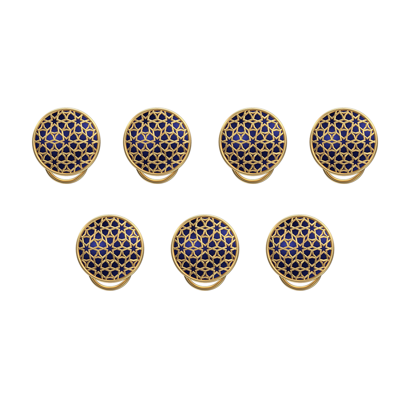 Starburst, Classic Button Set with 18kt Gold Plating and Enamel on Brass.