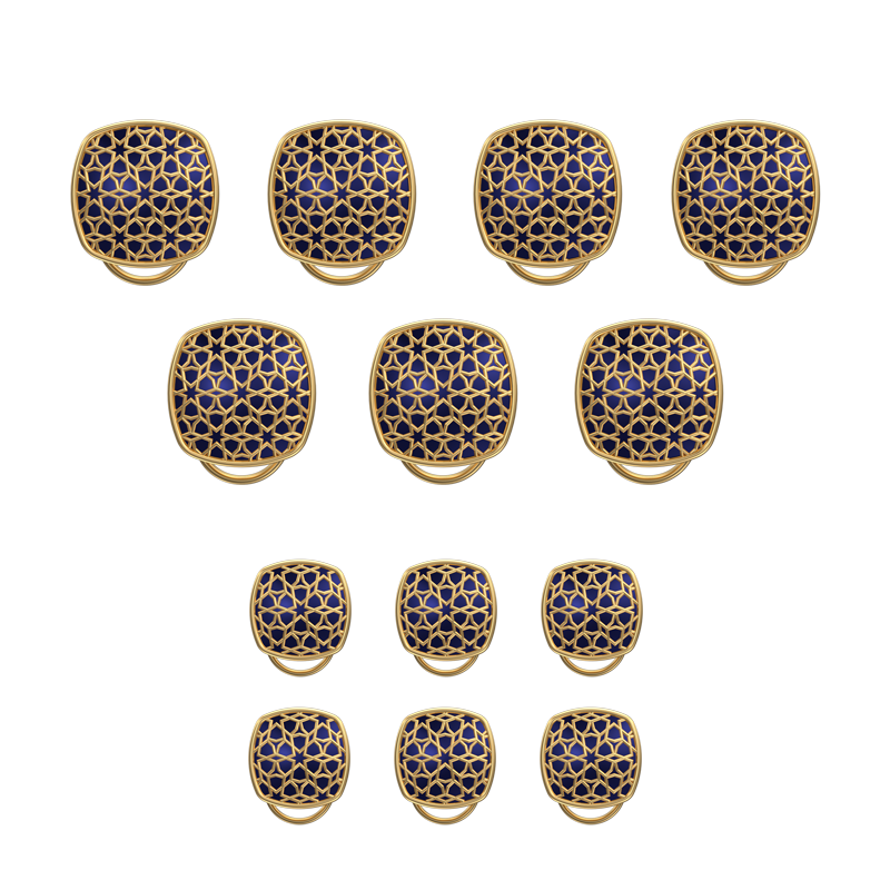 Starburst, Classic Button Set with 18kt Gold Plating and Enamel on Brass.