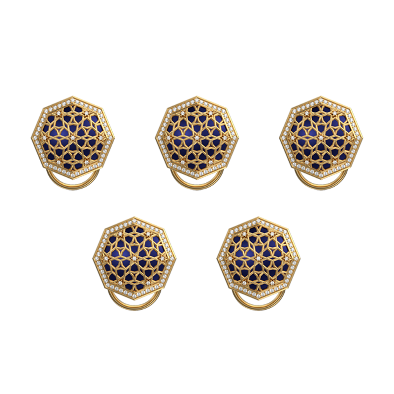 Starburst Luxe, Classic Button Set with CZ Diamonds, 18kt Gold Plating and Enamel on Brass.