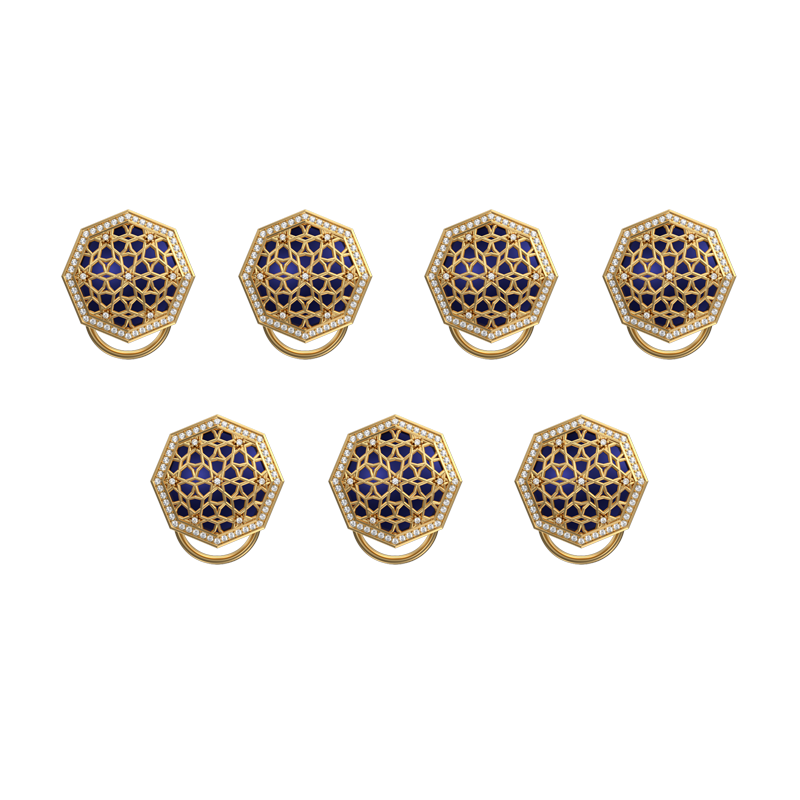 Starburst Luxe, Classic Button Set with CZ Diamonds, 18kt Gold Plating and Enamel on Brass.