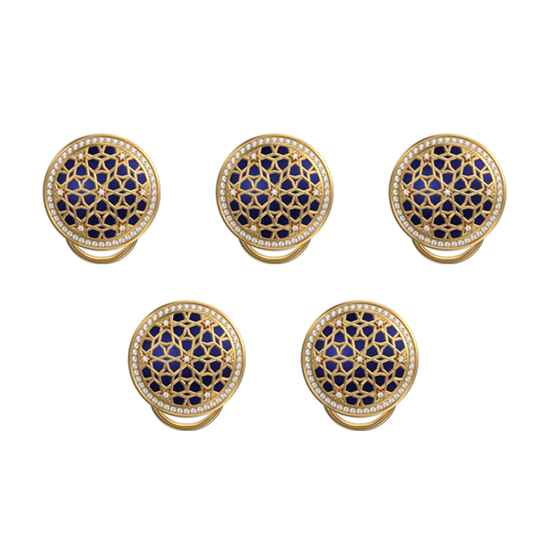 Starburst Luxe, Classic Button Set with CZ Diamonds, 18kt Gold Plating and Enamel on Brass.