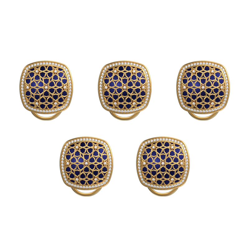 Starburst Luxe, Classic Button Set with CZ Diamonds, 18kt Gold Plating and Enamel on Brass.