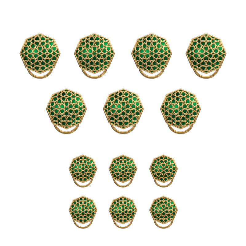 Starburst, Classic Button Set with 18kt Gold Plating and Enamel on Brass.