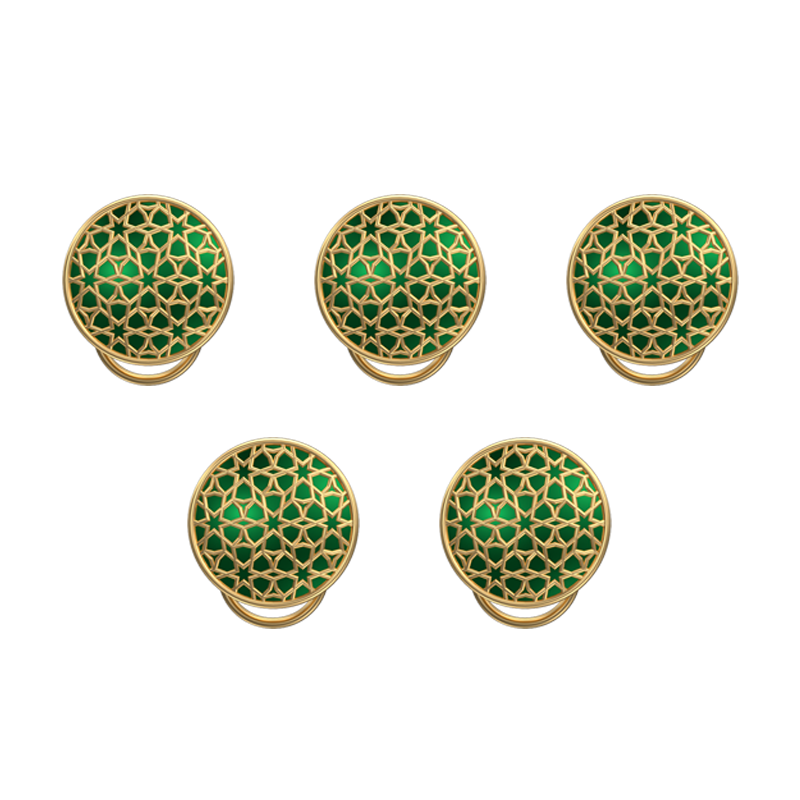 Starburst, Classic Button Set with 18kt Gold Plating and Enamel on Brass.