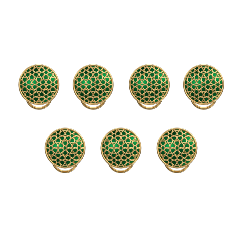 Starburst, Classic Button Set with 18kt Gold Plating and Enamel on Brass.