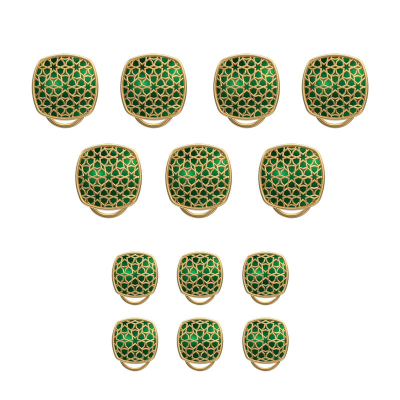 Starburst, Classic Button Set with 18kt Gold Plating and Enamel on Brass.