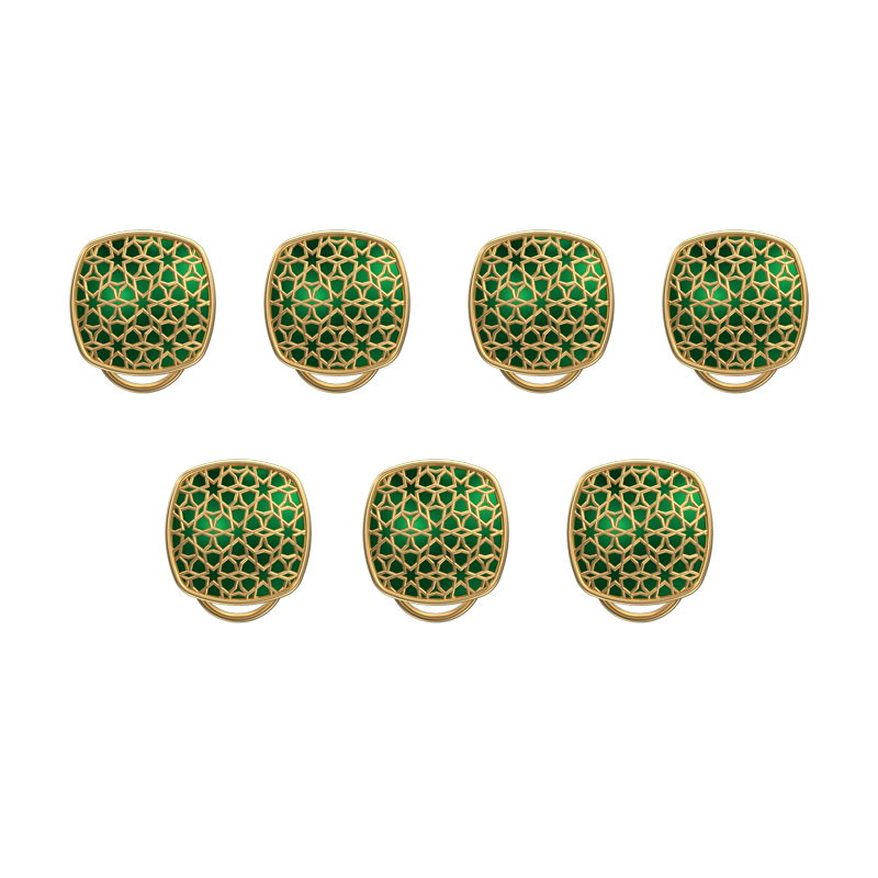Starburst, Classic Button Set with 18kt Gold Plating and Enamel on Brass.
