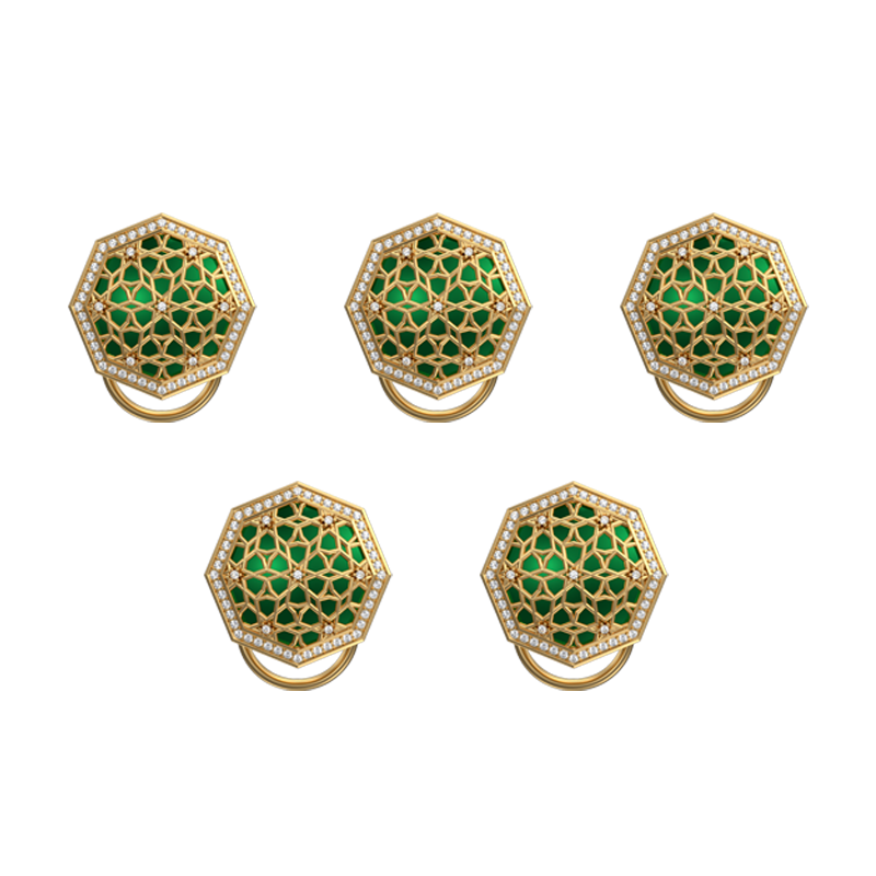 Starburst Luxe, Classic Button Set with CZ Diamonds, 18kt Gold Plating and Enamel on Brass.