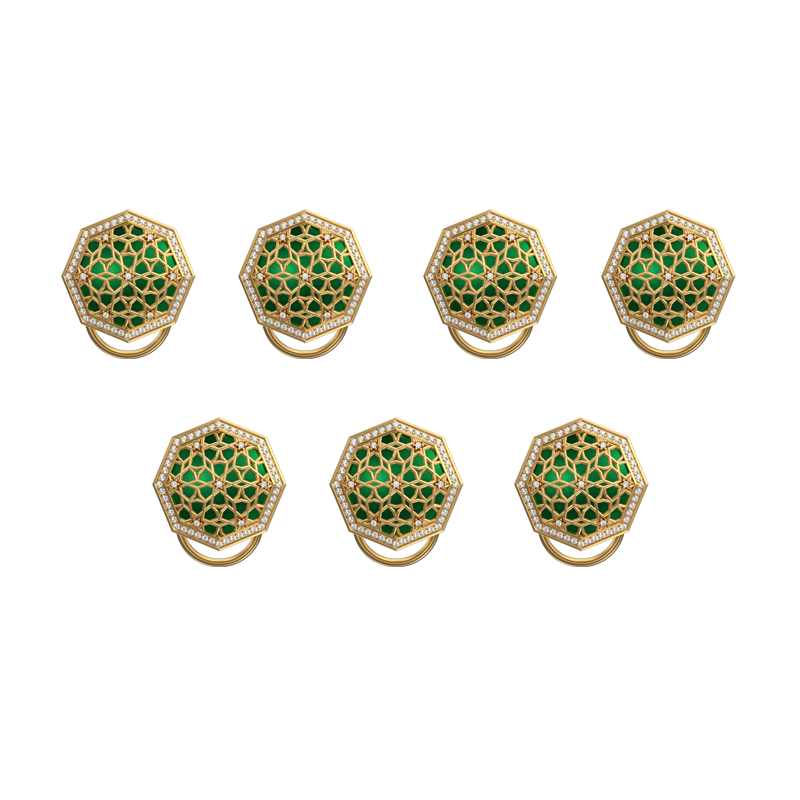 Starburst Luxe, Classic Button Set with CZ Diamonds, 18kt Gold Plating and Enamel on Brass.