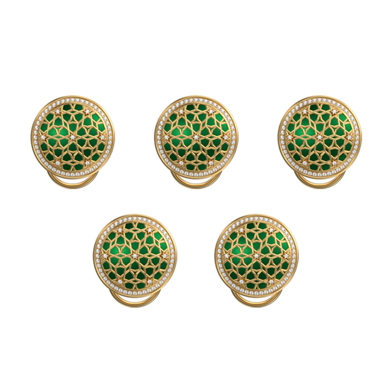 Starburst Luxe, Classic Button Set with CZ Diamonds, 18kt Gold Plating and Enamel on Brass.
