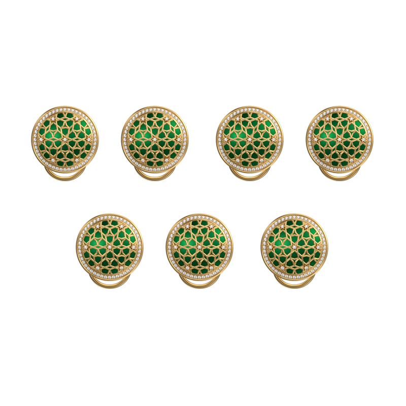 Starburst Luxe, Classic Button Set with CZ Diamonds, 18kt Gold Plating and Enamel on Brass.