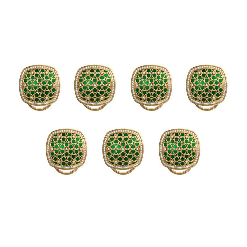 Starburst Luxe, Classic Button Set with CZ Diamonds, 18kt Gold Plating and Enamel on Brass.