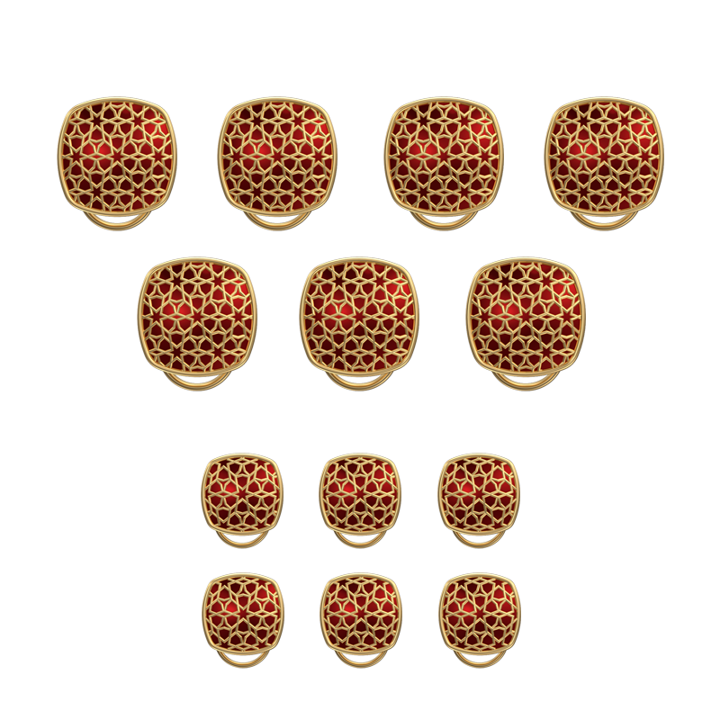 Starburst, Classic Button Set with 18kt Gold Plating and Enamel on Brass.