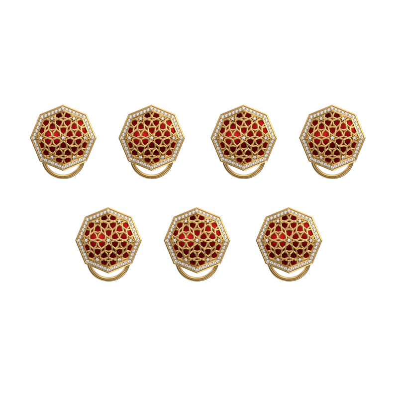 Starburst Luxe, Classic Button Set with CZ Diamonds, 18kt Gold Plating and Enamel on Brass.