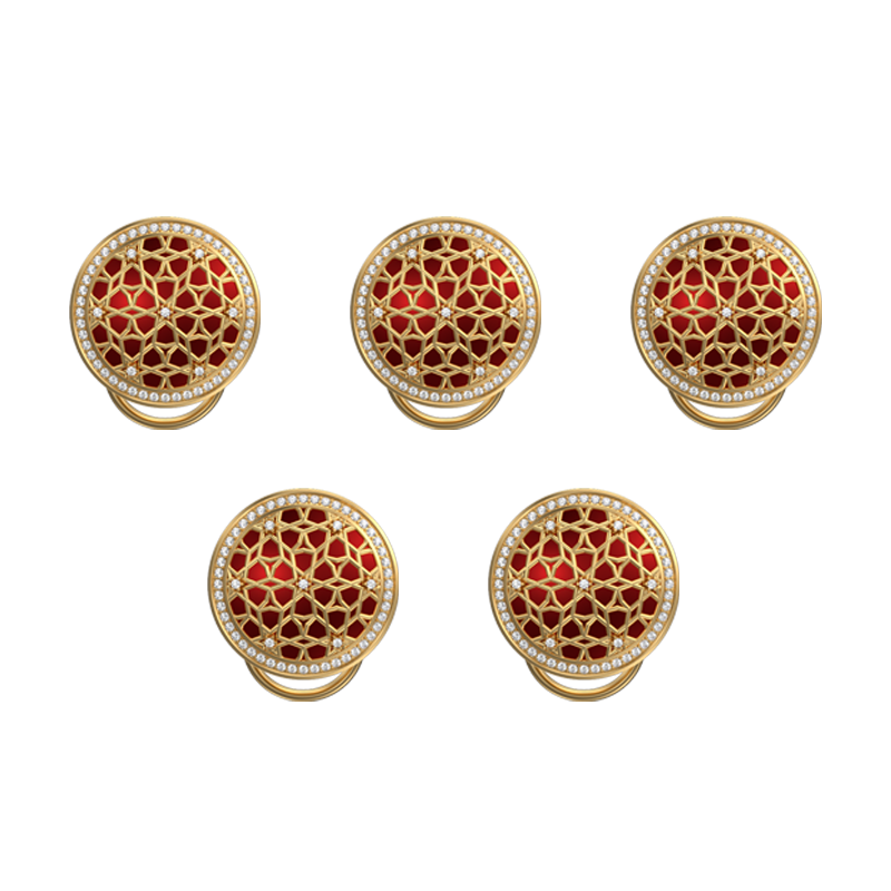 Starburst Luxe, Classic Button Set with CZ Diamonds, 18kt Gold Plating and Enamel on Brass.