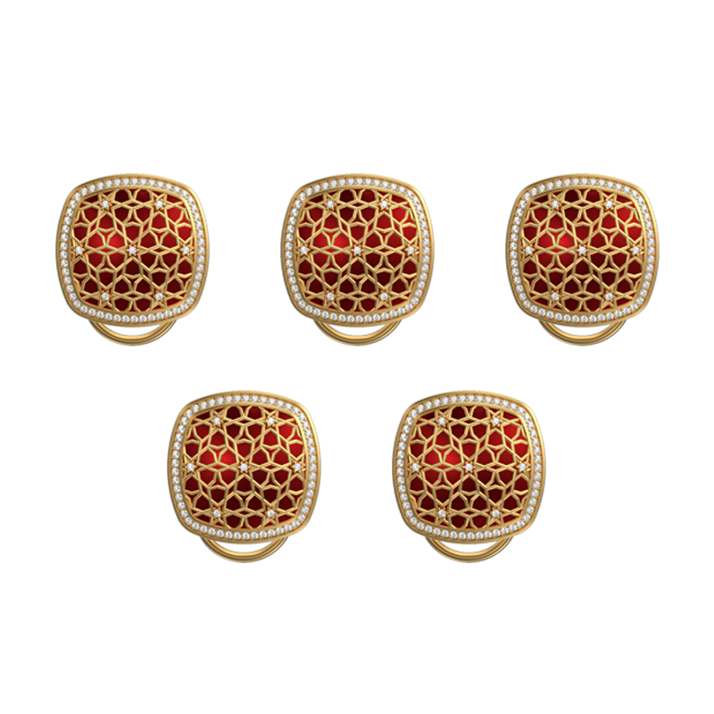 Starburst Luxe, Classic Button Set with CZ Diamonds, 18kt Gold Plating and Enamel on Brass.