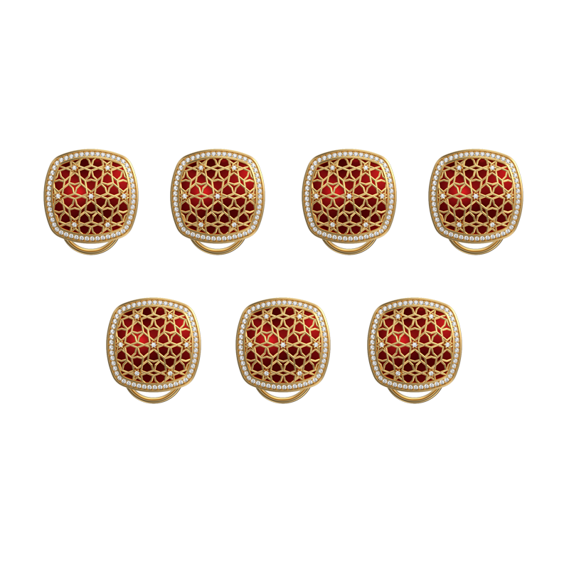 Starburst Luxe, Classic Button Set with CZ Diamonds, 18kt Gold Plating and Enamel on Brass.