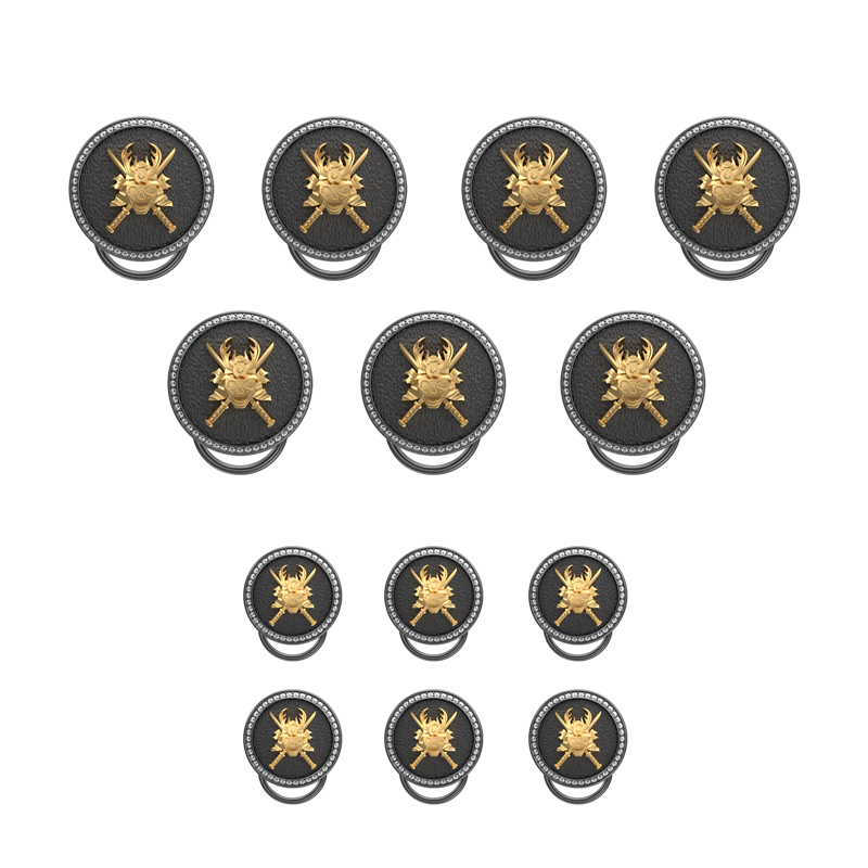 Skull King Luxe, Edgy Button set with CZ Diamonds, 18kt Gold & Black Ruthenium Plating on Brass.