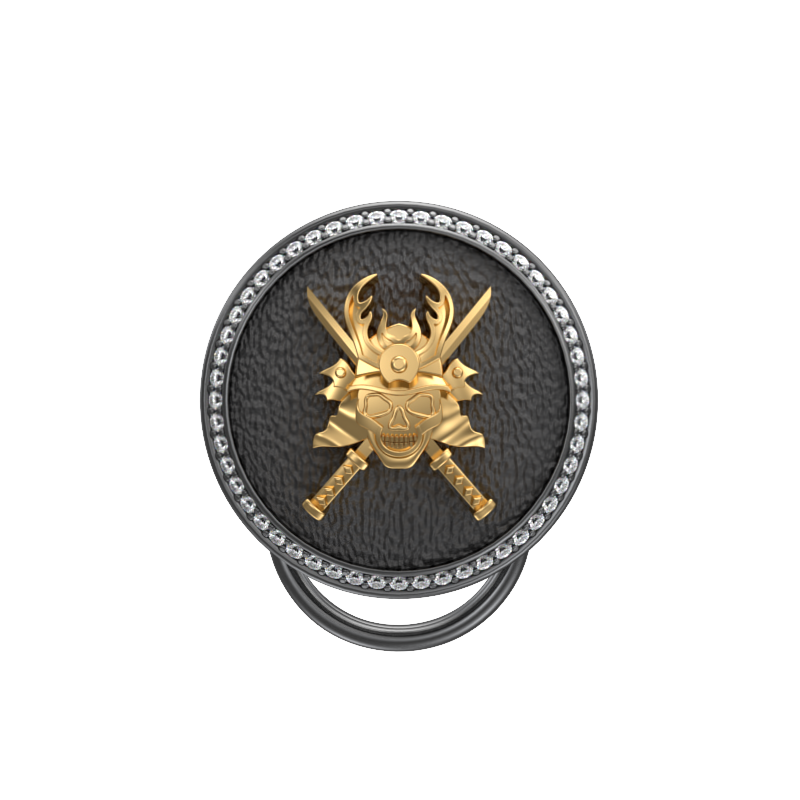 Skull King Luxe, Edgy Button set with CZ Diamonds, 18kt Gold & Black Ruthenium Plating on Brass.