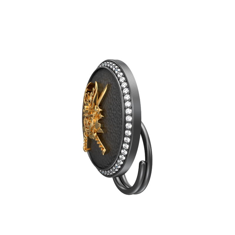 Skull King Luxe, Edgy Button set with CZ Diamonds, 18kt Gold & Black Ruthenium Plating on Brass.
