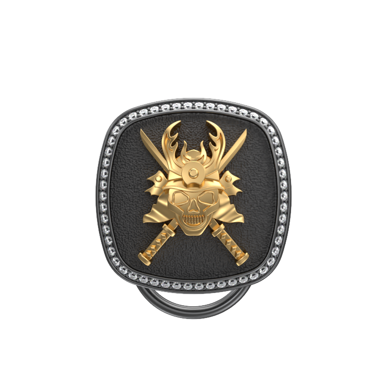 Skull King Luxe, Edgy Button set with CZ Diamonds, 18kt Gold & Black Ruthenium Plating on Brass.