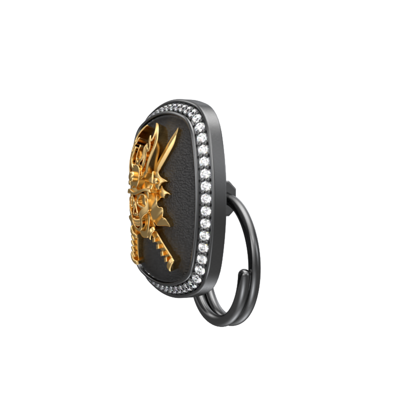 Skull King Luxe, Edgy Button set with CZ Diamonds, 18kt Gold & Black Ruthenium Plating on Brass.