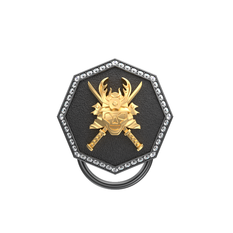 Skull King Luxe, Edgy Button set with CZ Diamonds, 18kt Gold & Black Ruthenium Plating on Brass.