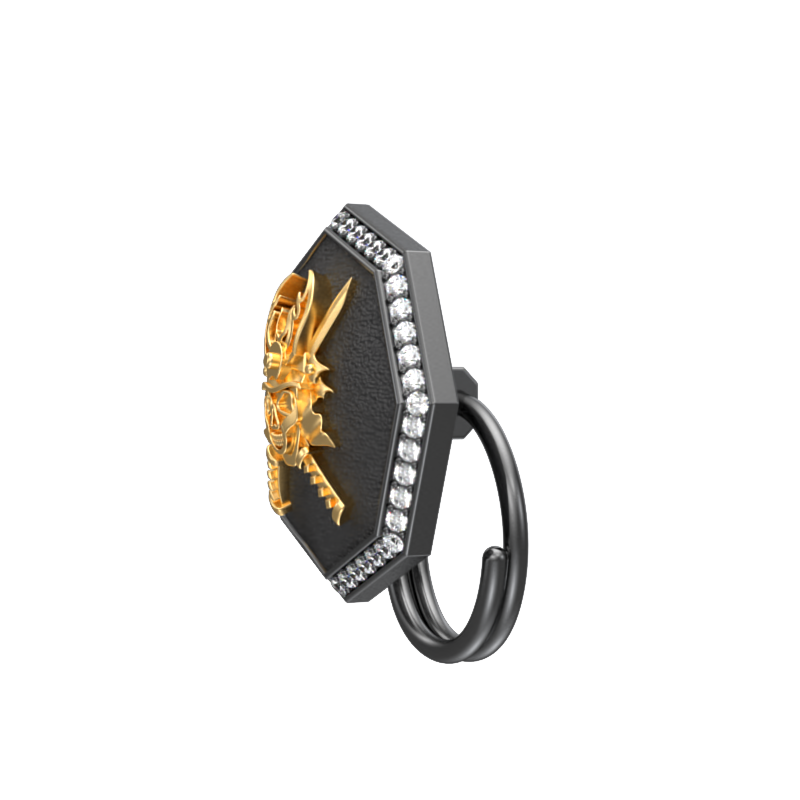 Skull King Luxe, Edgy Button set with CZ Diamonds, 18kt Gold & Black Ruthenium Plating on Brass.