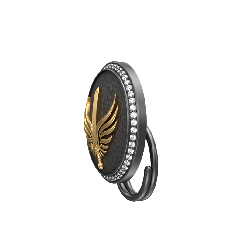 Viking Sword Luxe, Edgy Button set with CZ Diamonds, 18kt Gold & Black Ruthenium Plating on Brass.