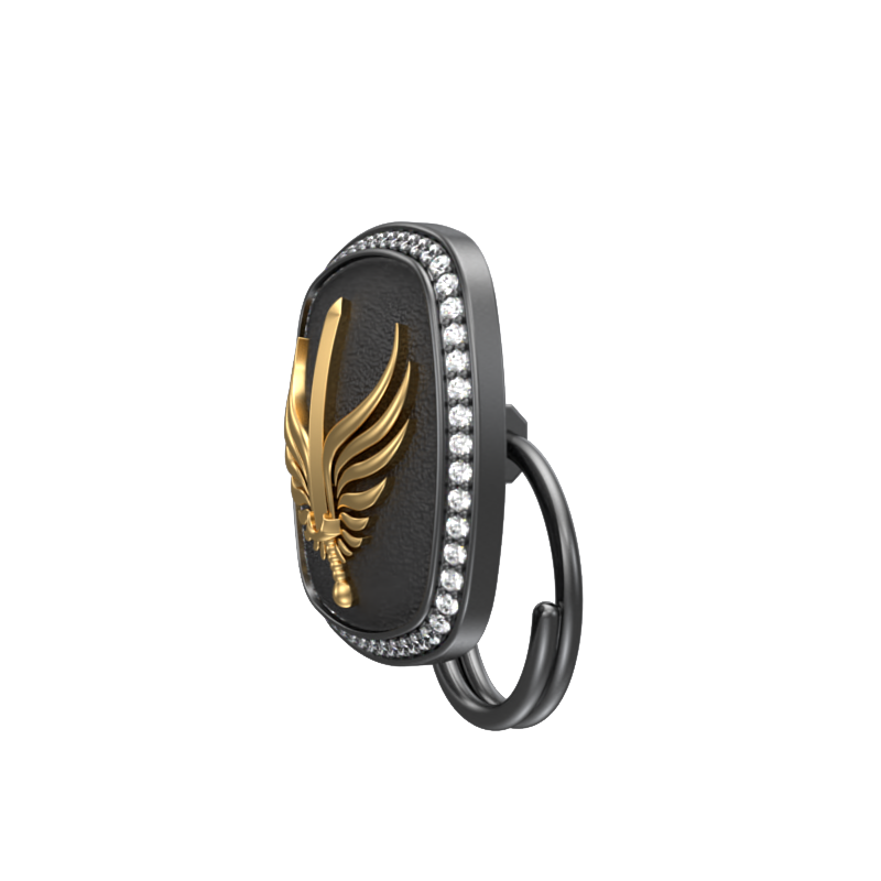 Viking Sword Luxe, Edgy Button set with CZ Diamonds, 18kt Gold & Black Ruthenium Plating on Brass.