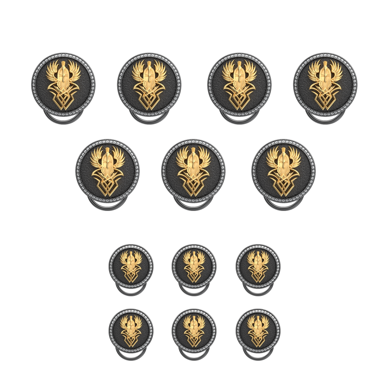 Warrior Luxe, Edgy Button set with CZ Diamonds, 18kt Gold & Black Ruthenium Plating on Brass.