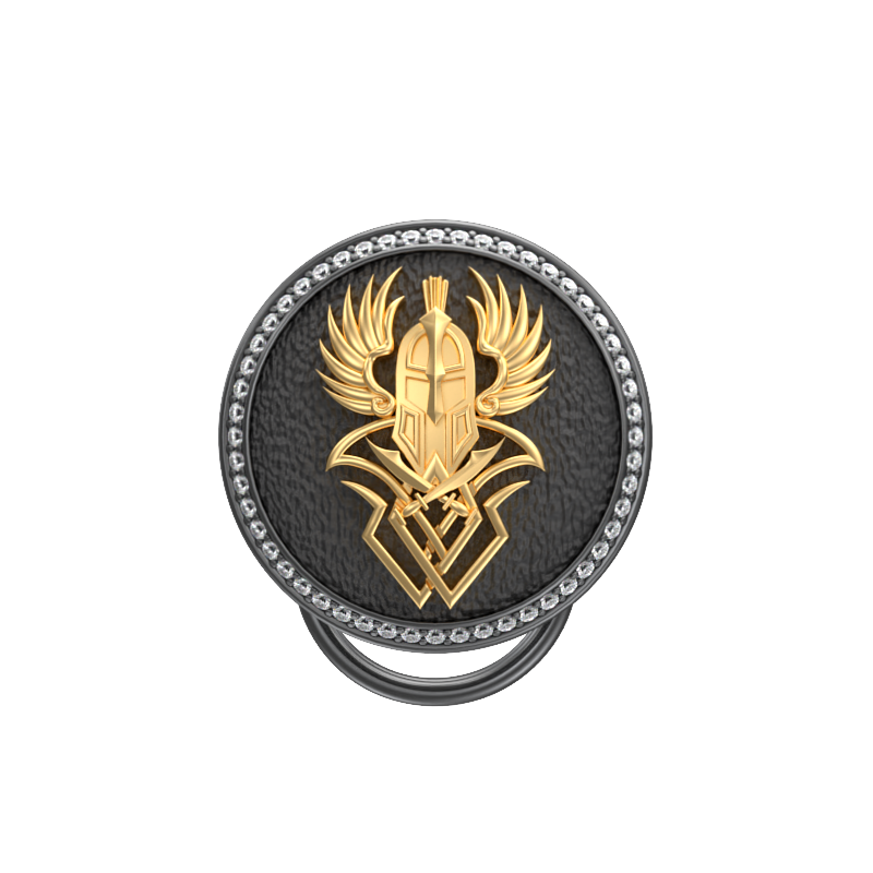 Warrior Luxe, Edgy Button set with CZ Diamonds, 18kt Gold & Black Ruthenium Plating on Brass.