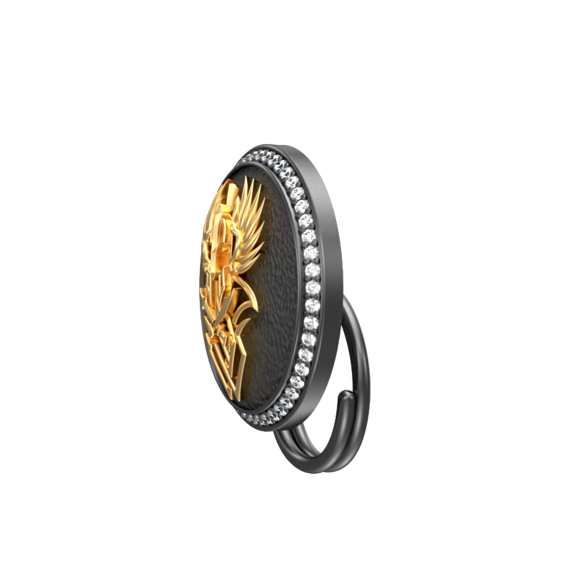 Warrior Luxe, Edgy Button set with CZ Diamonds, 18kt Gold & Black Ruthenium Plating on Brass.