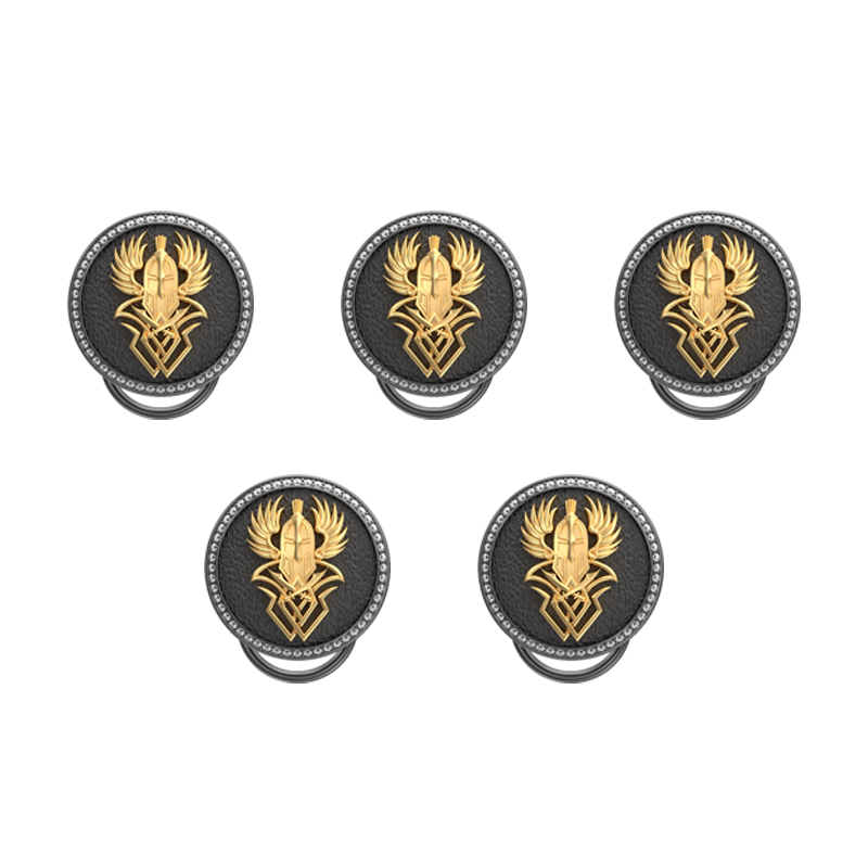 Warrior Luxe, Edgy Button set with CZ Diamonds, 18kt Gold & Black Ruthenium Plating on Brass.