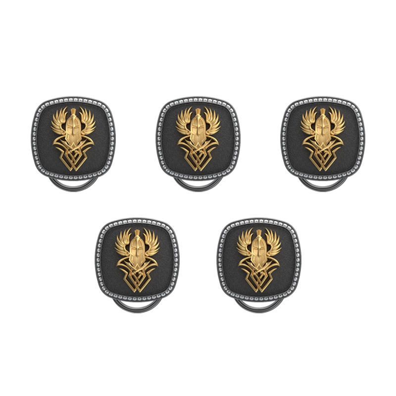 Warrior Luxe, Edgy Button set with CZ Diamonds, 18kt Gold & Black Ruthenium Plating on Brass.