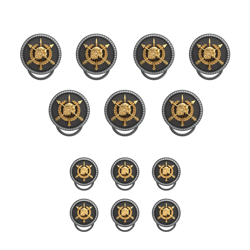 Pirate Luxe, Edgy Button set with CZ Diamonds, 18kt Gold & Black Ruthenium Plating on Brass.
