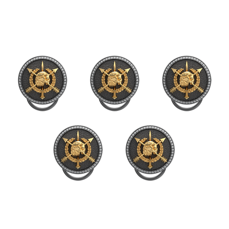 Pirate Luxe, Edgy Button set with CZ Diamonds, 18kt Gold & Black Ruthenium Plating on Brass.