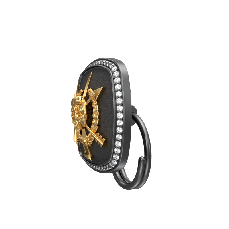 Pirate Luxe, Edgy Button set with CZ Diamonds, 18kt Gold & Black Ruthenium Plating on Brass.