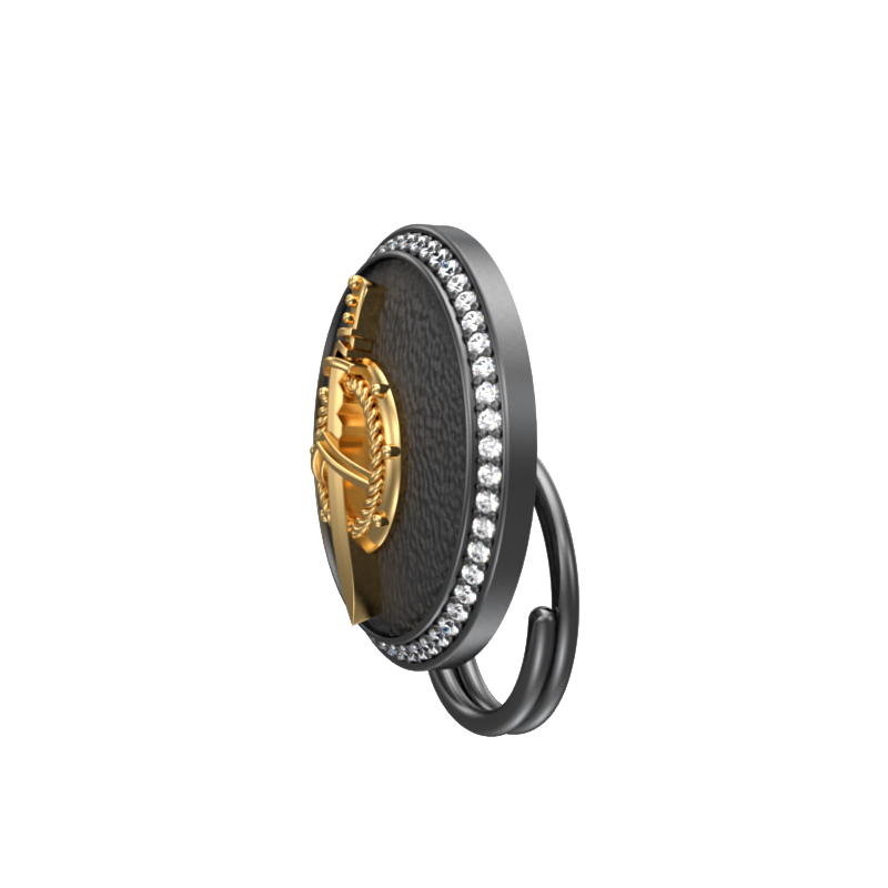 Honour Luxe, Edgy Button set with CZ Diamonds, 18kt Gold & Black Ruthenium Plating on Brass.