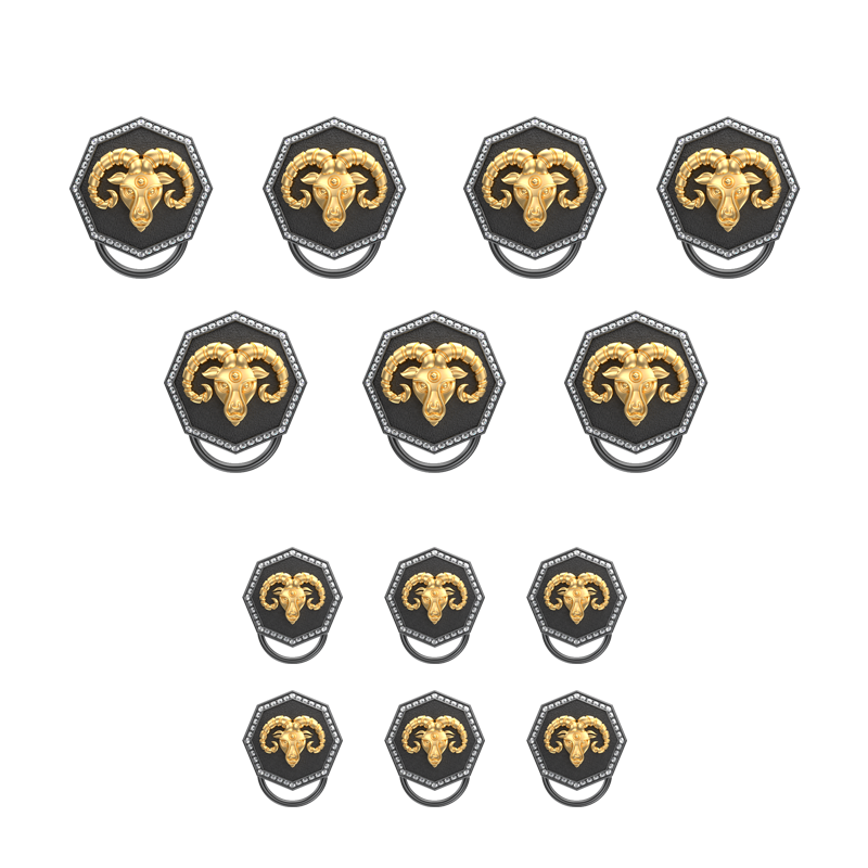 Aries Zodiac Luxe, Constellation Button set with CZ Diamonds, 18kt Gold & Black Ruthenium plating on Brass.