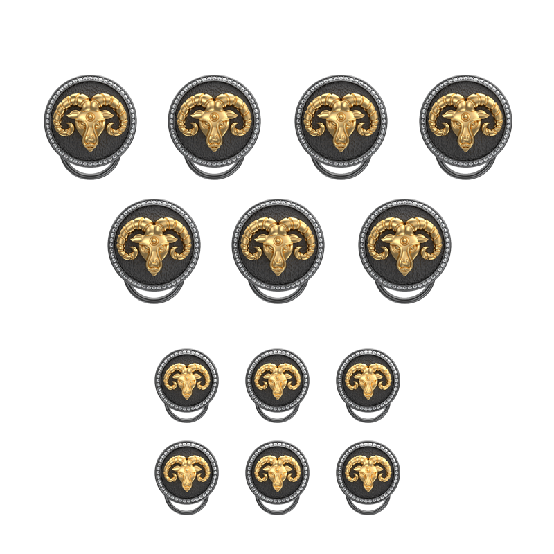 Aries Zodiac Luxe, Constellation Button set with CZ Diamonds, 18kt Gold & Black Ruthenium plating on Brass.