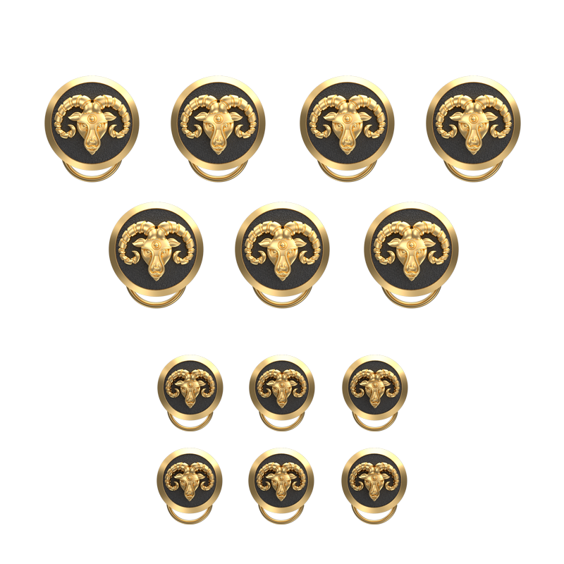 Aries Zodiac, Constellation Button set with 18kt Gold & Black Ruthenium Plating on Brass.