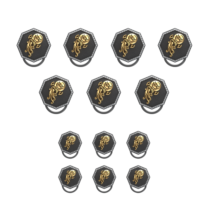 Aquarius Zodiac Luxe, Constellation Button set with CZ Diamonds, 18kt Gold & Black Ruthenium plating on Brass.