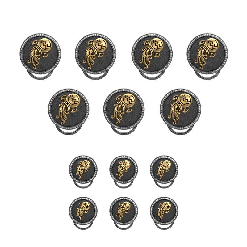 Aquarius Zodiac Luxe, Constellation Button set with CZ Diamonds, 18kt Gold & Black Ruthenium plating on Brass.