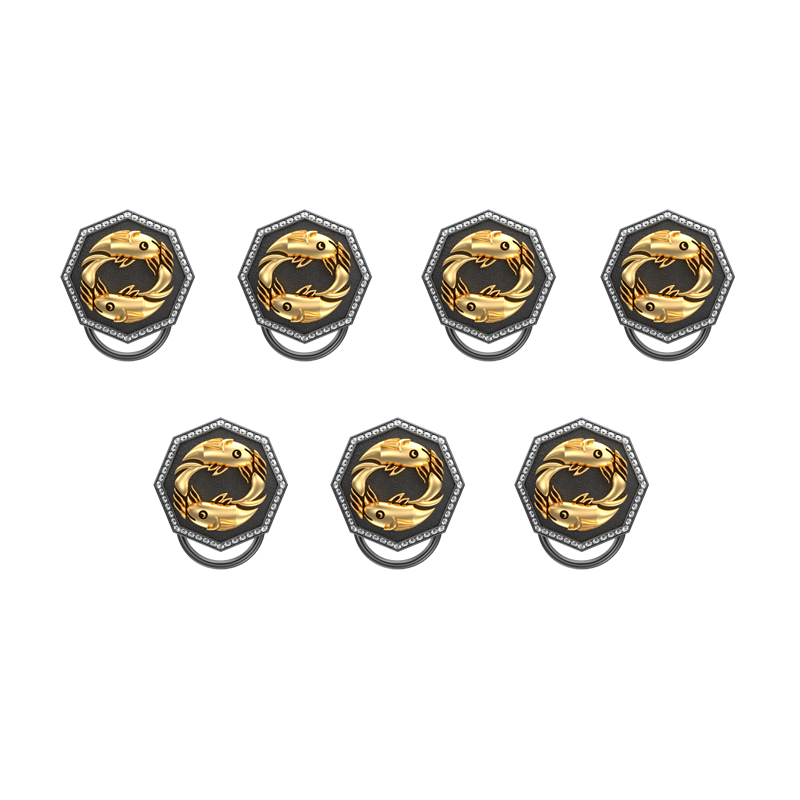 Pisces Zodiac Luxe, Constellation Button set with CZ Diamonds, 18kt Gold & Black Ruthenium plating on Brass.