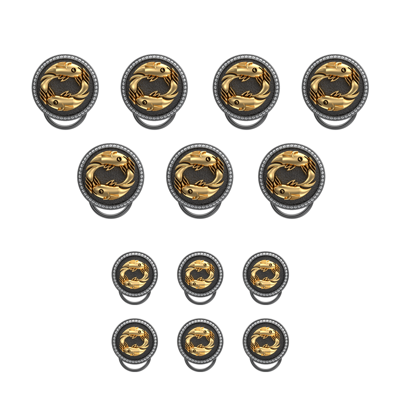 Pisces Zodiac Luxe, Constellation Button set with CZ Diamonds, 18kt Gold & Black Ruthenium plating on Brass.